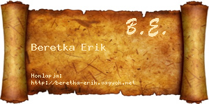 Beretka Erik névjegykártya